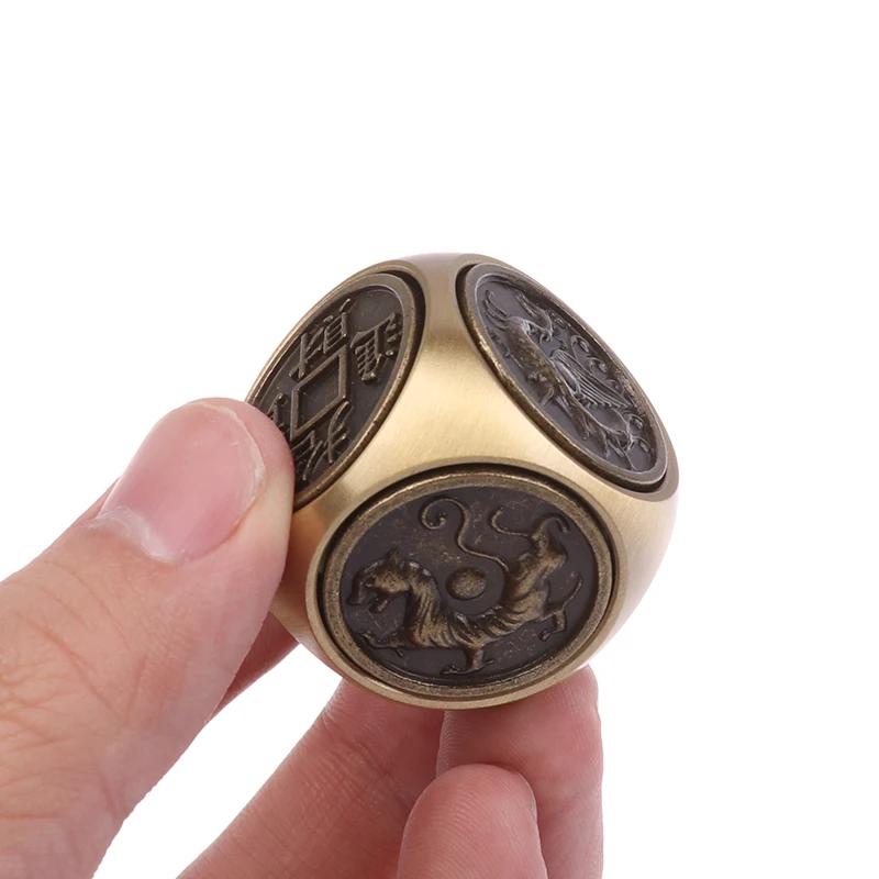 Brass Cube Six-Sided Rotation Spherical Hand Spinner Chinese Style Stress Relief Toys Adult Antistress Fidget Toy