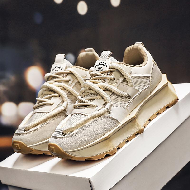 

Новые кроссовки на платформе, мужские трендовые мужские повседневные туфли для мужчин, уличная обувь, мужская спортивная прогулочная уличная обувь 44 слоновая кость