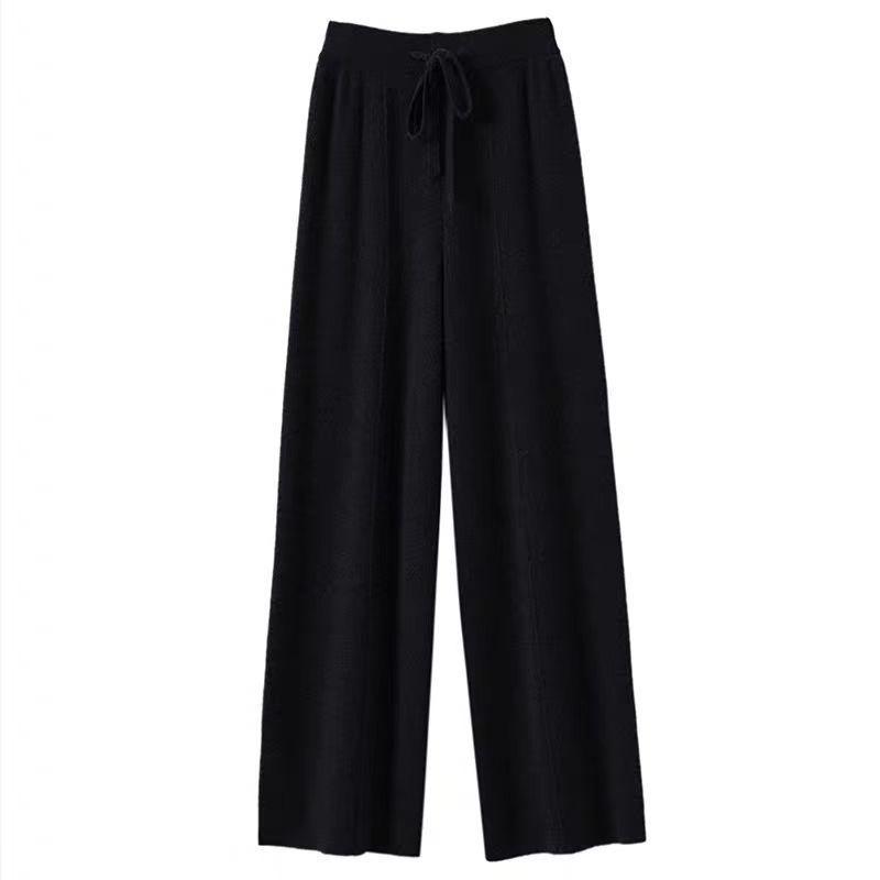 Women's Wool Wide-Leg Pants - Thickened, Loose, Casual, for Autumn/Winter