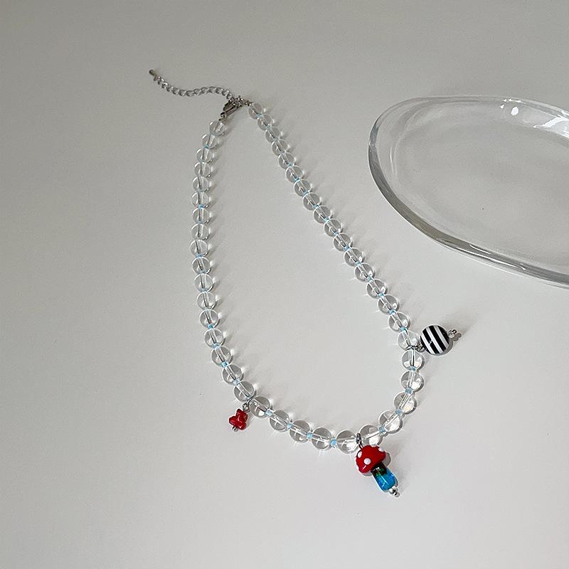 Colier cu Mărgele de Cristal Alb Transparent pentru Femei, Simplu, Senzualitate High-End, Temperament Elegant, Tendință Versatilă, Lanț de Gât, Colier Lanț Claviculă