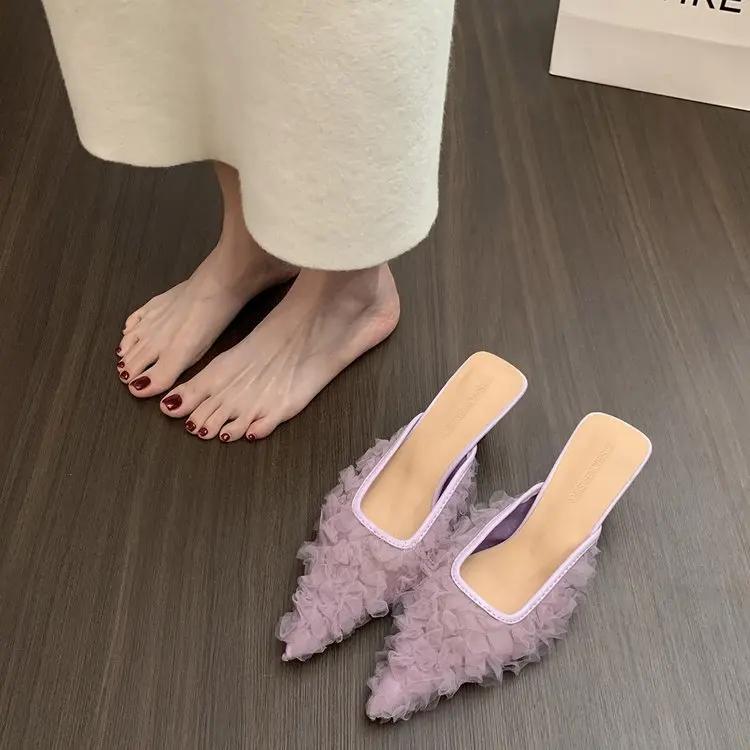 Fashion Summer Pointed Toe High Heels Women Slippers Fashion Shallow Slip On Party Pumps Mules Slide Shoes 2025