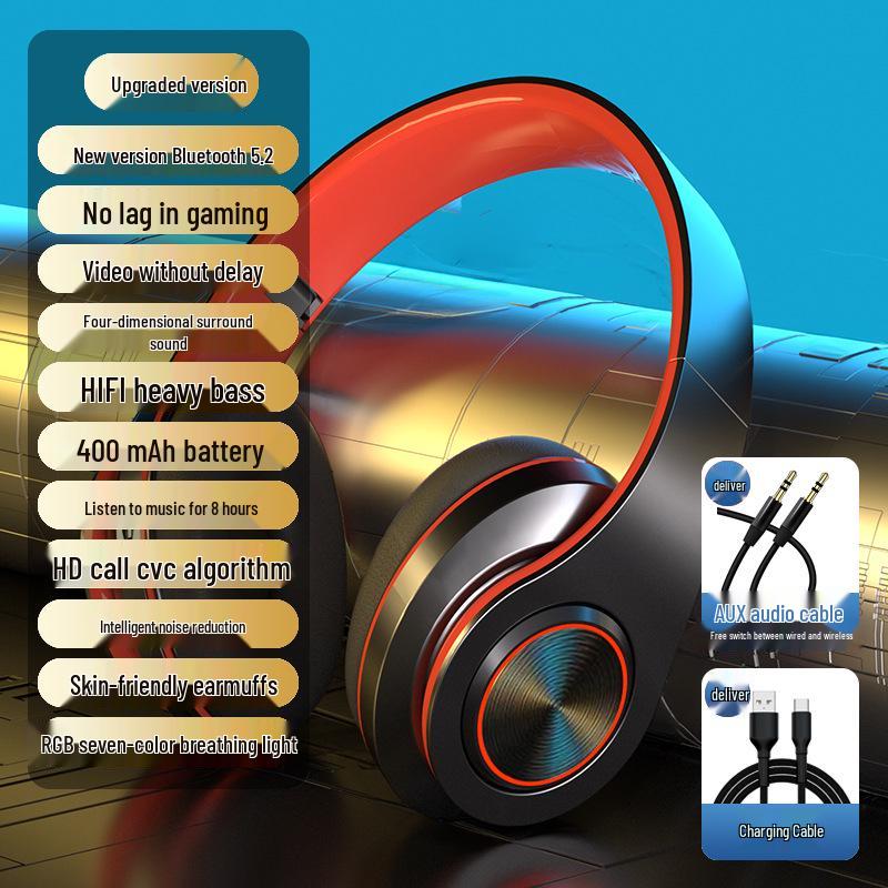 Kabellose Over-Ear Bluetooth-Kopfhörer mit Geräuschunterdrückung, leuchtendes Design für Männer und Frauen, ideal für Laufen und Laptop-Nutzung