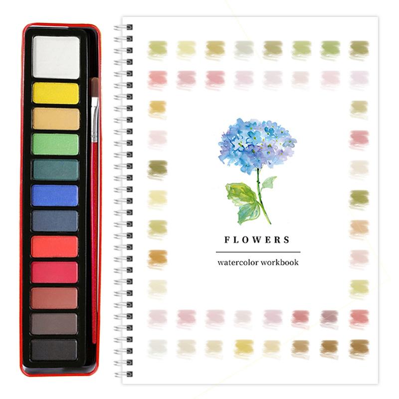 Beginner Watercolor Workbook Painting Kit – 12 Colors Paint Set With Brush Art Supplies For Adults & Teens