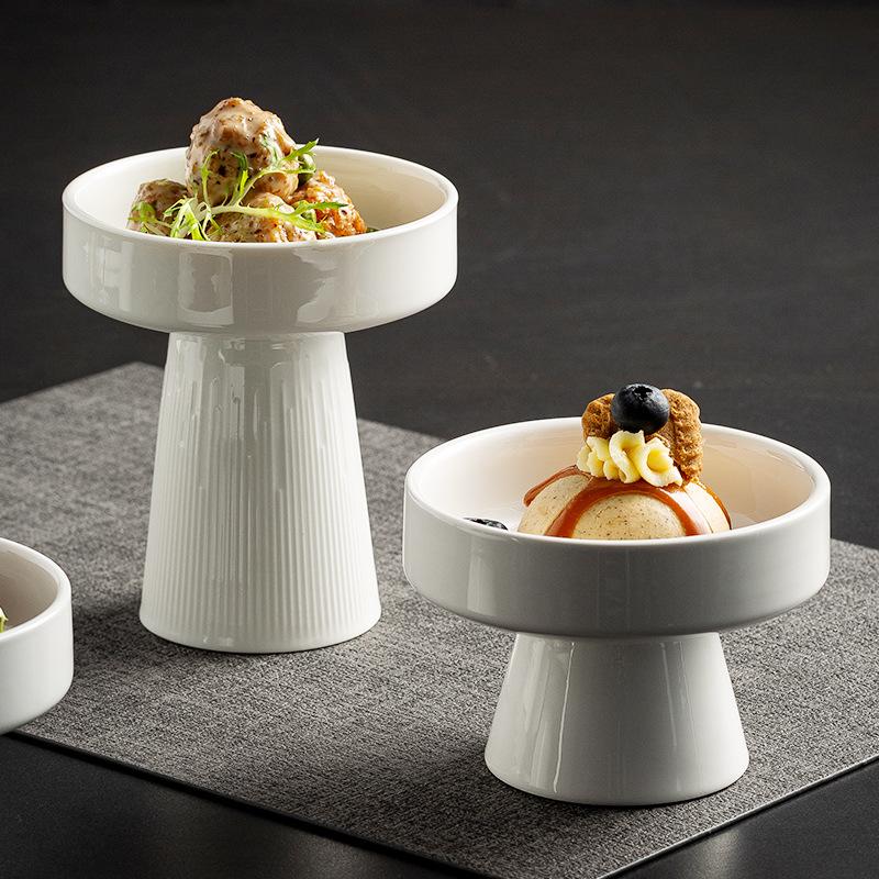 Japanese Tall Dim Sum Plate Restaurant Chinese Pastry Plate Household Afternoon Tea Plate Banquet Tableware Tray Cold Vegetable Bowl