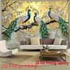 2D Art Peacock Tapestry Cloth Gold Background with Silver Leaves Home Decor