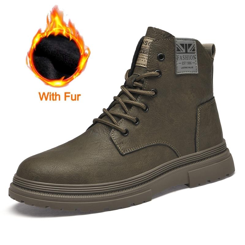 Fashion Italian Men's Genuine Leather Boots Fashion Outdoor Boots High Quality Casual Ankle Boots Antiskid Comfort Winter Platform Boots