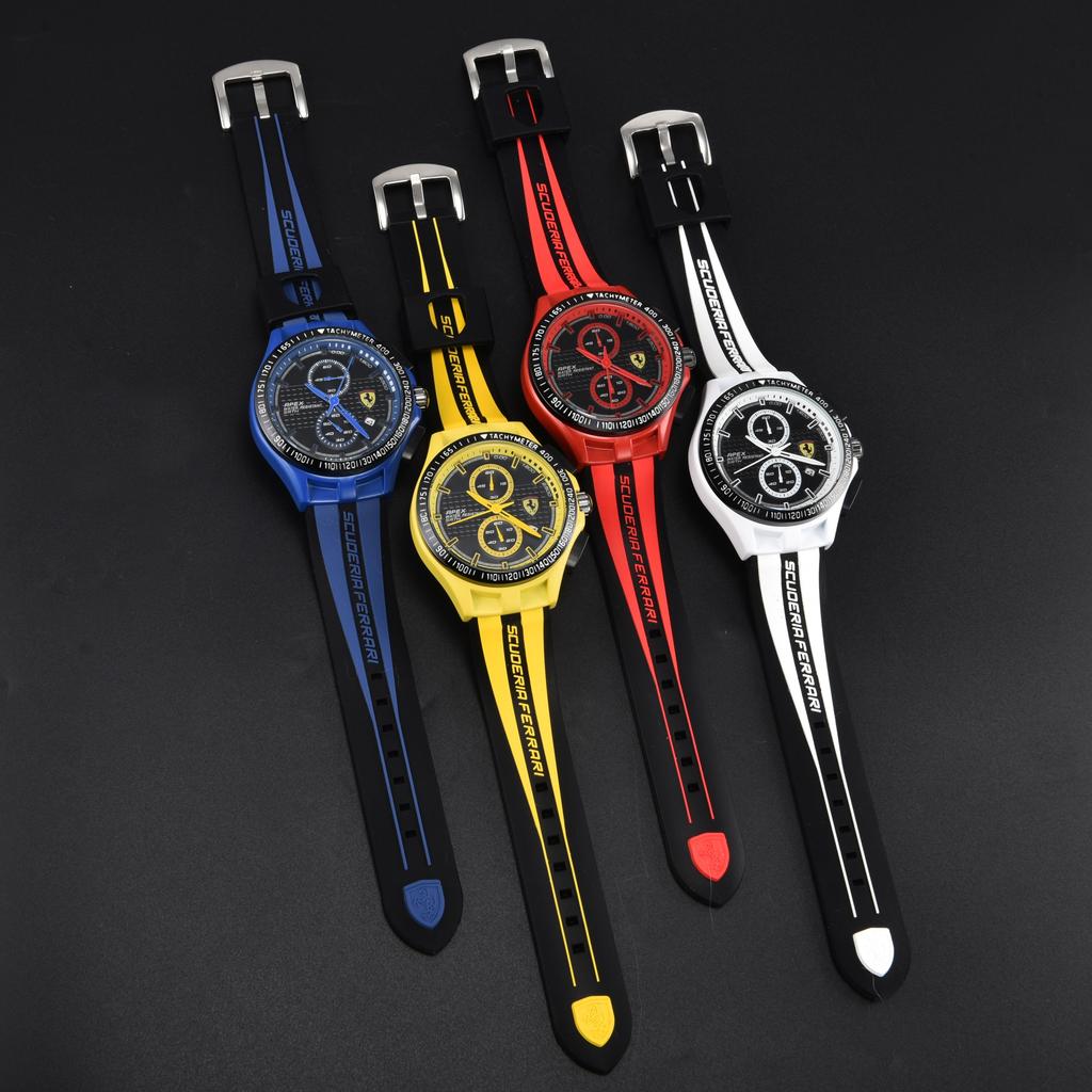 Ferrari Logo Large Dial Clock Rubber Strap Luxury Men's Quartz Watch For Ferrari F430 Stradale 458 488 599 612 FF F12 F1 Charles