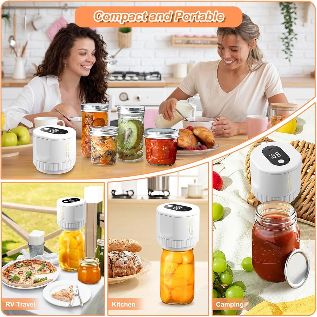 Vakuová zavařovací sklenice, Elektrická vakuová sada na zavařovací sklenice pro širokohrdlé a běžné hrdlo zavařovacích sklenic, pro skladování potravin a fermentaci (Bílý)