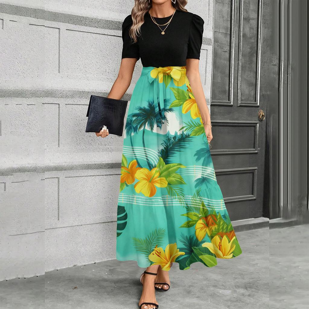 Short Sleeve Women's Dress Casual Flowy A-Line Midi Tshirt Dresses With Pockets Crewneck Vocation Boho Beach Sundress