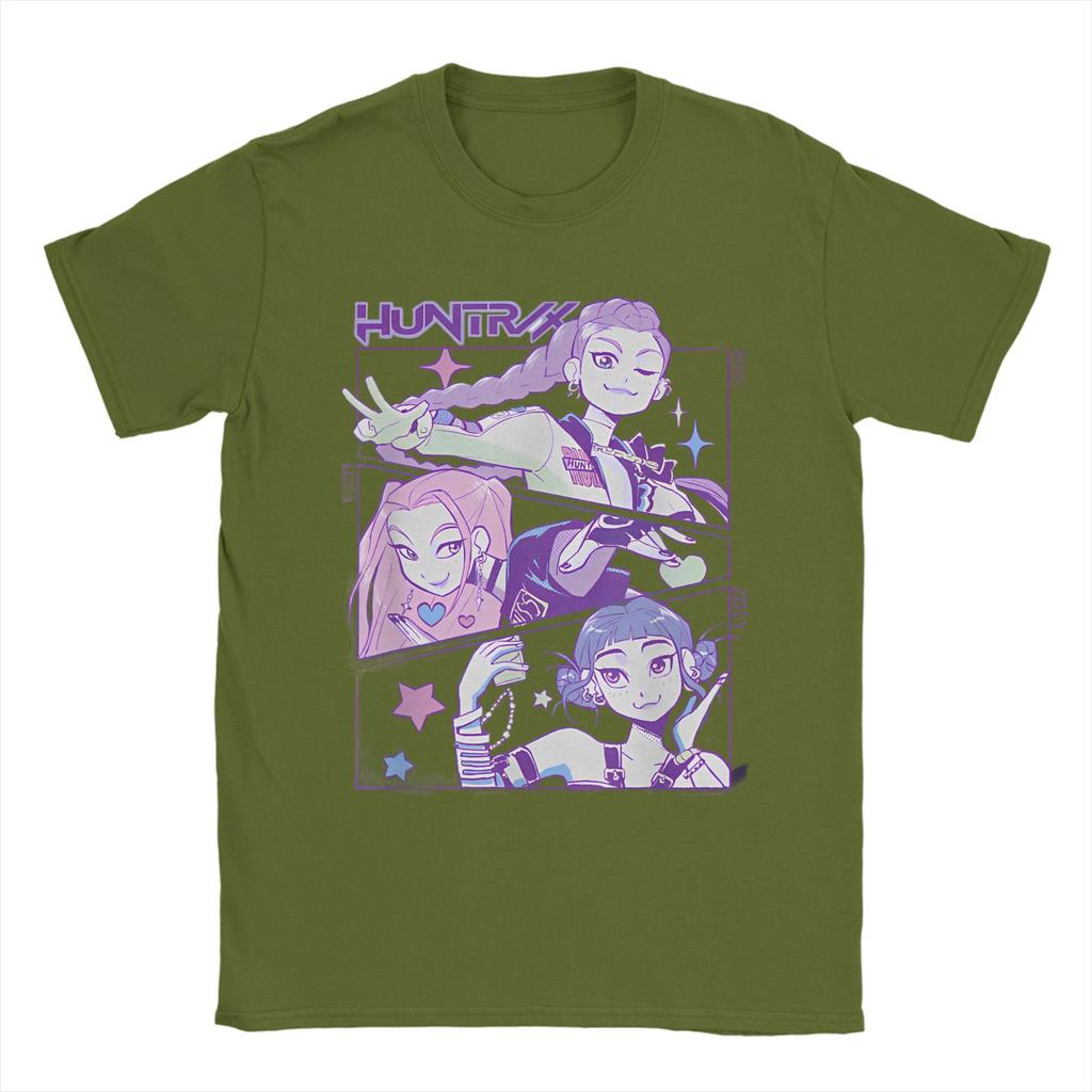 Huntrix Demon Hunters Tour Poster T Shirt Men Vintage 100 Cotton T-Shirts Summer Crew Neck Hip Hop Tee Shirt Oversized Clothing