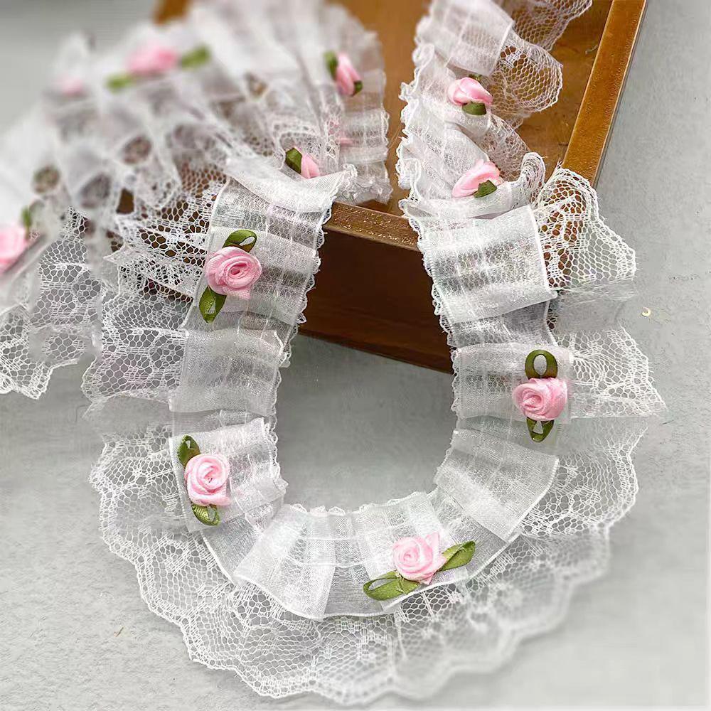 1Yard Red Pink Lace Flower Embellishment DlY HandmadeMaterial Cute Sweet Lace Ribbon