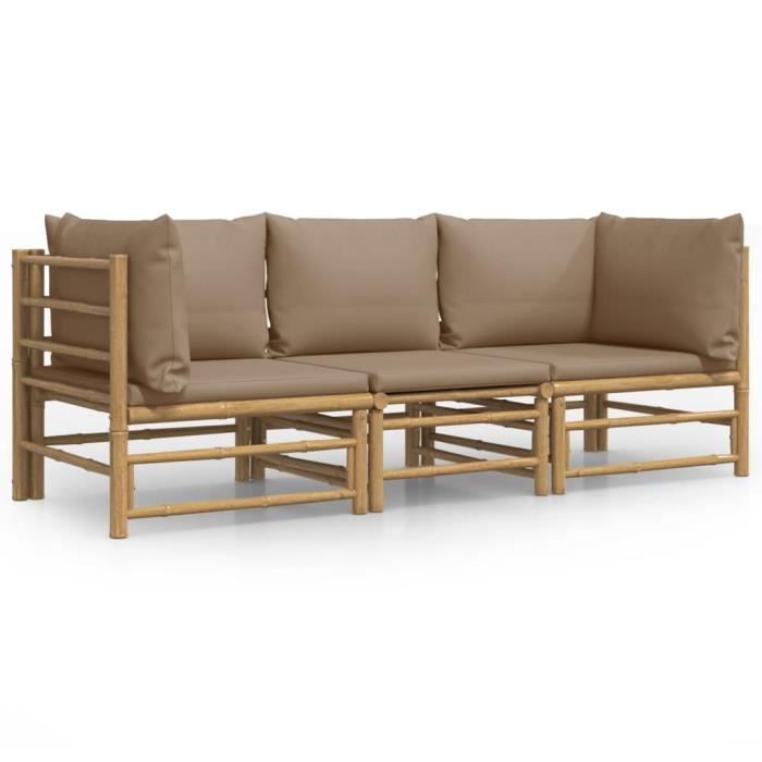VidaXL Salon de jardin 3 pcs avec coussins taupe bambou 3155119