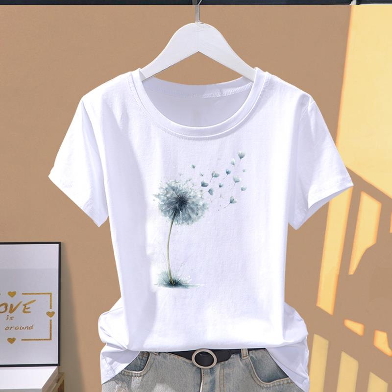 (Asian Size) sweet flower cute Women's Top Short Sleeve T-shirts O-neck Casual Clothing Fashion Female T shirt Printed Graphic Tee