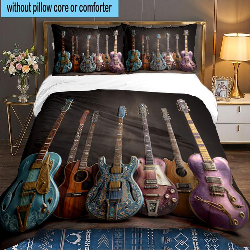 Guitar Collection Diversity 3PCS Bedding set,Ideal for 1pc Duvet Cover And 2pcs Pillowcases Perfect for Fan gift,Ideal for Bedroom, Dormitory