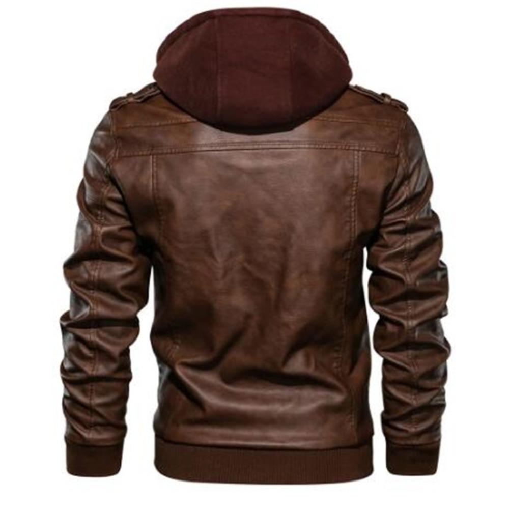 Men's Leather Retro Motorcycle PU Leather Jacket Autumn and Winter Removable Men's Hooded Jacket