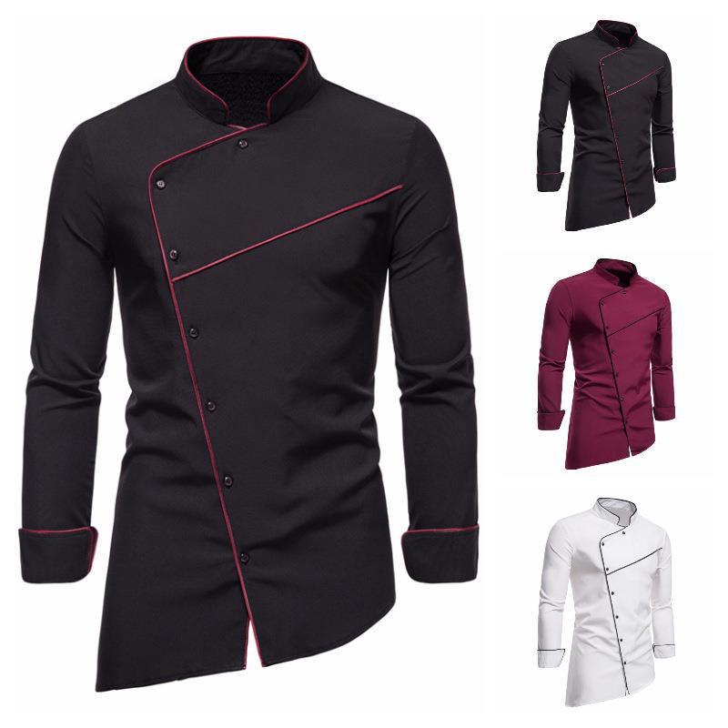Men's 2025 Solid Color Stand Collar Long Sleeve Plus Size Formal/Casual Shirt, European Fit.