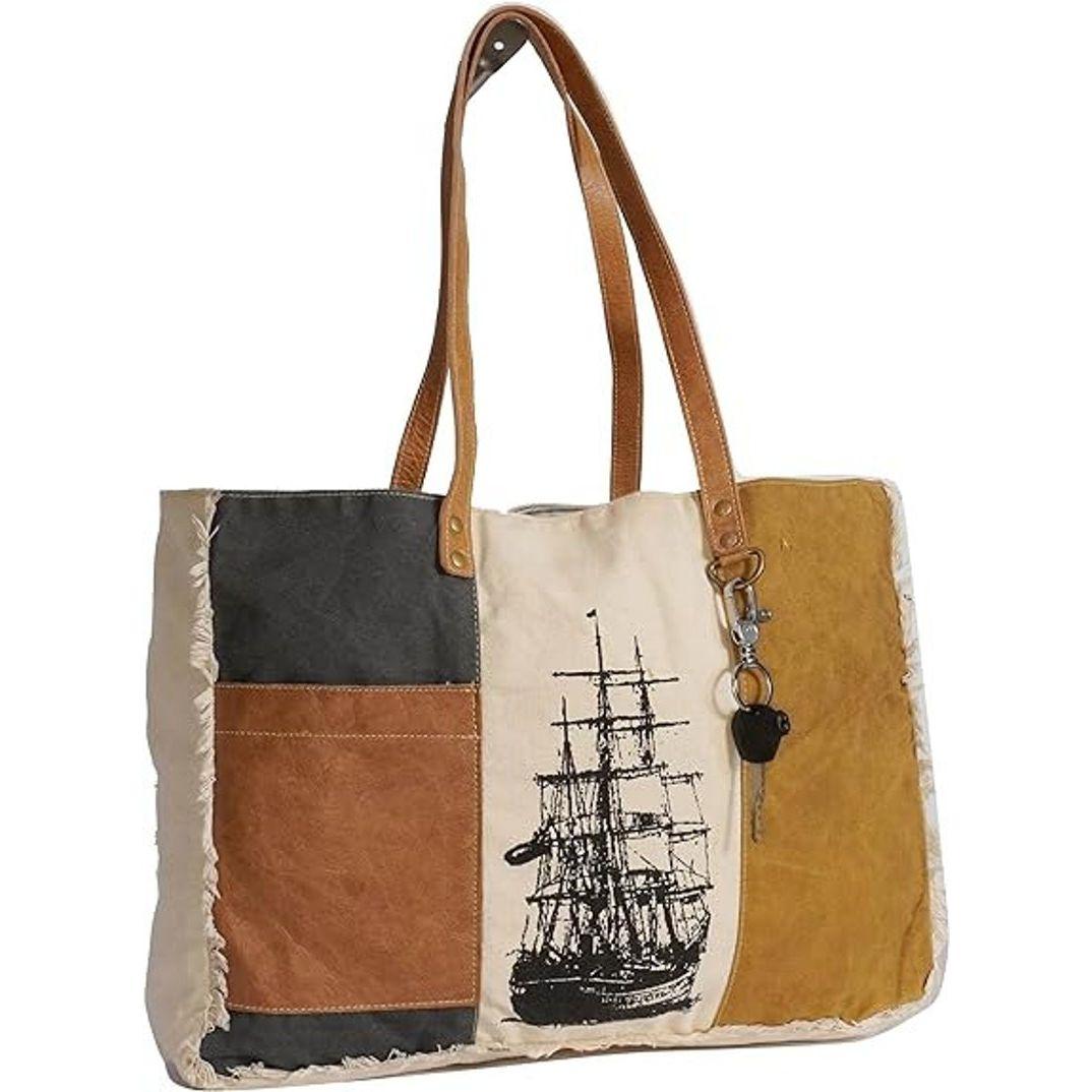 Sel De Mer Большая сумка через плечо и сумка-тоут из переработанной парусины и воловьей — фото 3