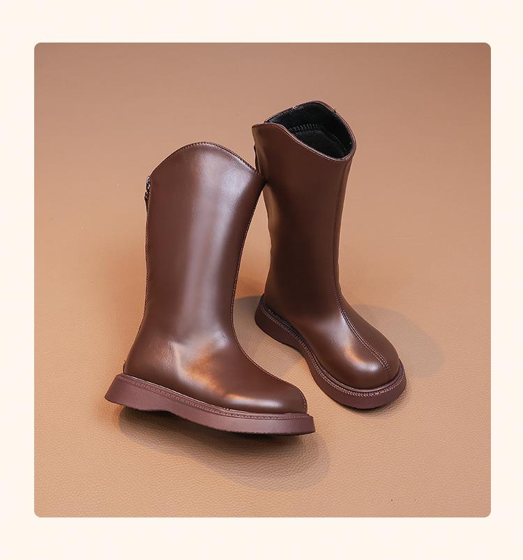 Girls' Knee-High Leather Boots 2025 - Fleece-Lined Autumn/Winter Martin Boots