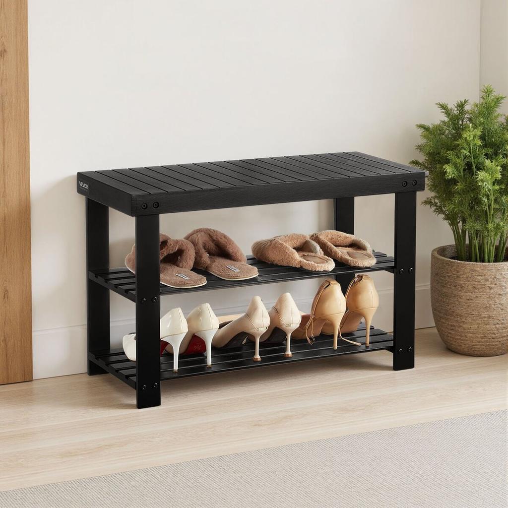 Shoe Rack Bench, 3-Tier Bamboo Entryway Bench, Shoe Storage Organizer Holds Up to 286 lbs, 703 x 288 x 451 mm, for Front Door, Hallway, Living Room,