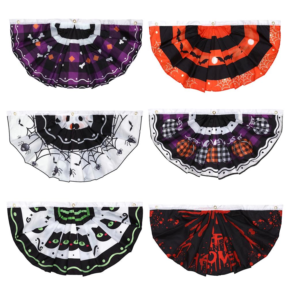 For Porches Hanging Halloween Flag Halloween Pleated Fan Flag Yard Decoration Fade-resistant Classic Halloween Patterns