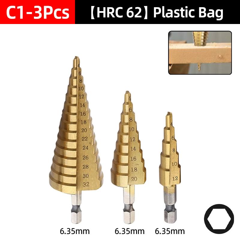 HSS Titanium Step Drill Bit Set For Metal Wood Punch Hole Cutter Conical Stage Stepped Drills Power Tools 3-12 4-12 4-20 4-32mm