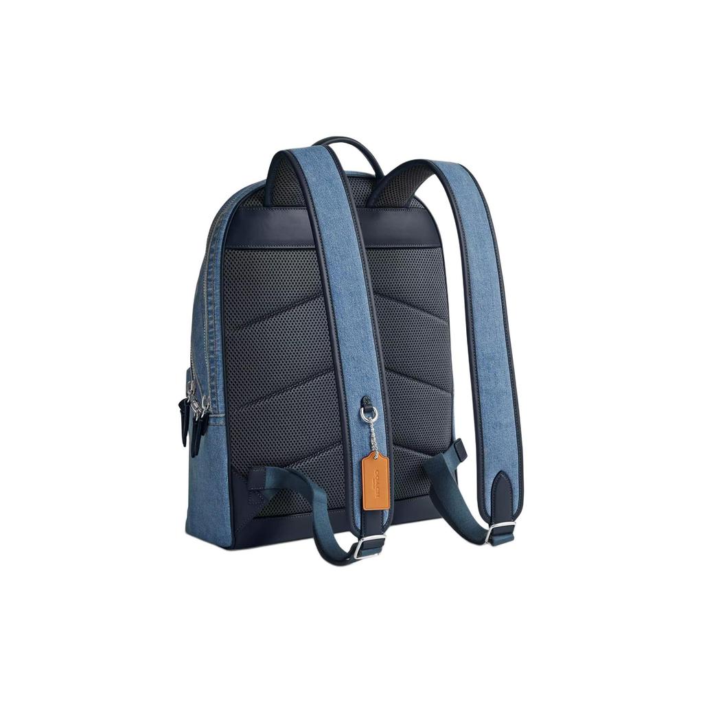Coach Charter 30 Double Zipper Closure Denim And Calfskin Backpack Large Men Backpack Indigo CR764-WSA