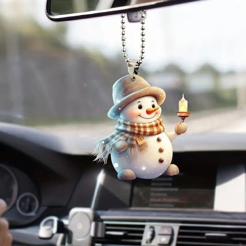 Handheld Cute Candle Snowman Pattern Acrylic Pendant For Decoration Christmas