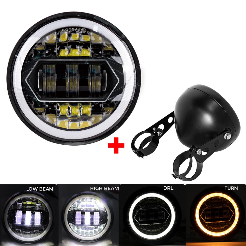 5.75 Inch Motorcycle Led Headlight Universal 6.5" Round Head Light for Harley Sportster Cafe Racer Honda Yamaha Suzuki Custom