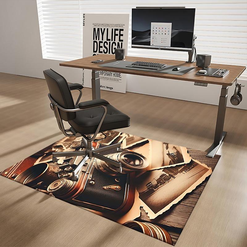 1pc Vintage Camera & Old Photos Chair Mat - Office Desk Pad, Non-Slip Carpet for Home Decor, Suitable for All Seasons, Festive Gift.P018