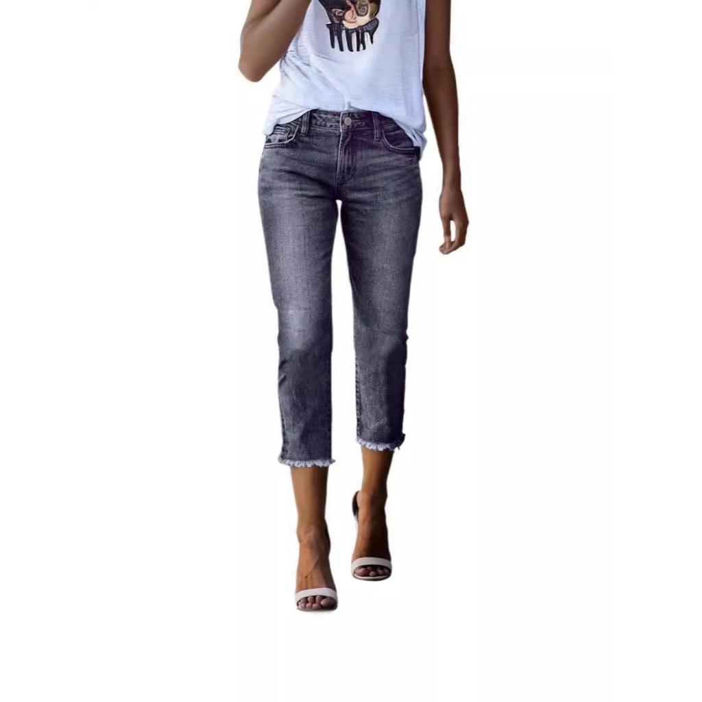 Women's Stretch Fashion Versatile Embroidered Edge Fade Pants