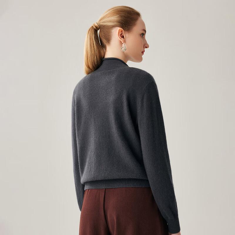 Zhaojun Women's 100% Cashmere Semi-High Collar Cardigan