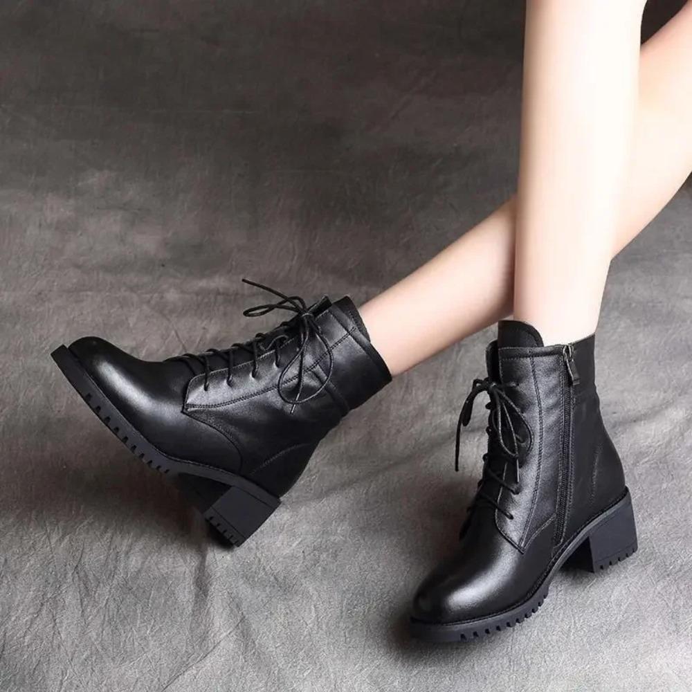Luxury Chelsea Boots Women Leather Ladies Boots Chunky Winter Shoes Platform Ankle Boots Slip On Thick Heel