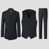Men's Slim Fit Double-Breasted Gray Striped Suit - British Style Business Casual/Formal Tuxedo for Groom or Wedding.