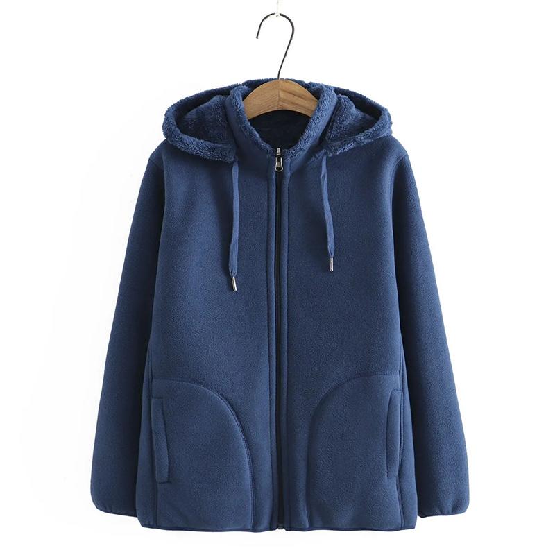 Autumn Winter Fleece Coat Women Thicken Warm Hoodies Sweaters Jackets Middle Age Zip-up Outerwear Casual