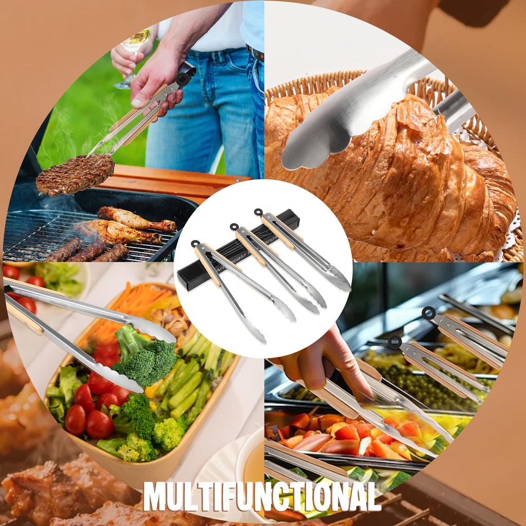 Stainless steel barbecue food tongs with wavy edges strong heat resistance ergonomic handle kitchen cooking tongs