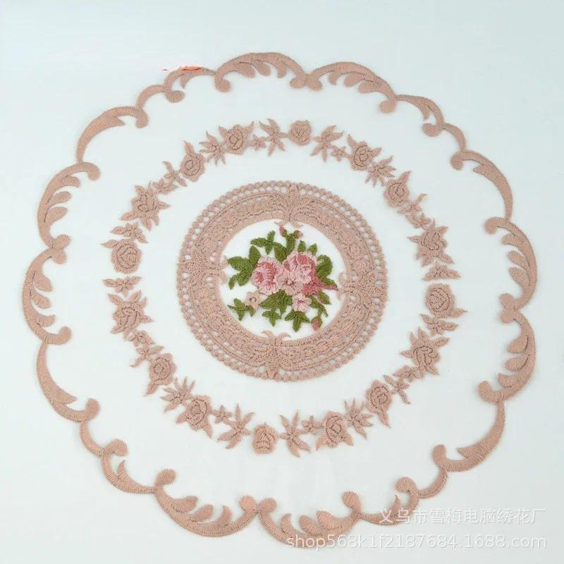 Față de masă din dantelă rotundă elegantă, acoperiș de cafea, șervețel, decorație de nuntă, pentru petrecere.