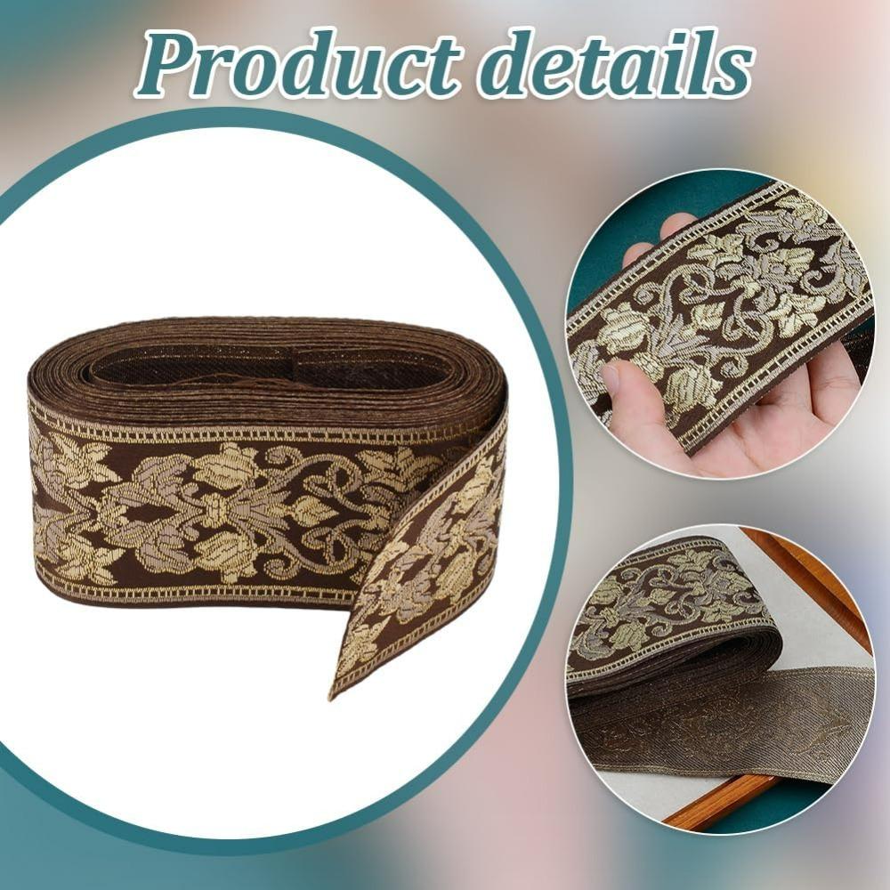 Kávová Boho Žakárová stuha Květinová stuha 5 yardů(5m) Etnická výšivka Polyesterová plochá paspule 61mm Tkaná krajková stuha Pevný popruh