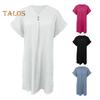 Summer Mini Dress Short Sleeves V Neck Loose Pure Color Dress Bohemian Buttons Casual Dress for Beach Vacation Daily Wear