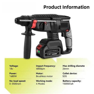 1680W Yüksek Güçlü Fırçasız Elektrikli Kırıcı Akülü Şarj Edilebilir Çok Fonksiyonlu Elektrikli Döner Darbeli Matkap Aleti