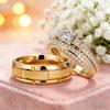 Fashion Couple Rings For Women Exquisite Rhinestones Zirconia Rings Set Simple Men Stainless Steel Rings Wedding Band Jewelry