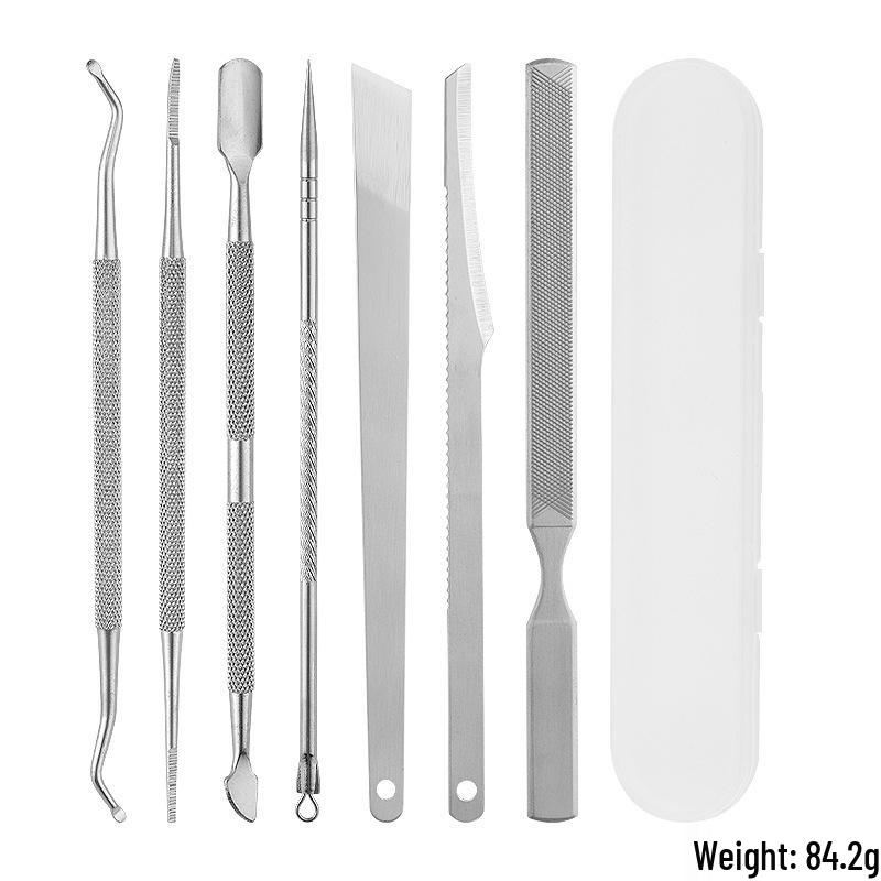 Stainless Steel Manicure & Pedicure Tool Set: Pusher, Blackhead Needle, Nail Cleaner & File