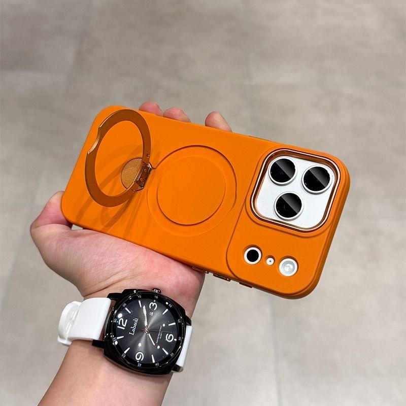 Rotating Bracket Phone Case For iPhone 17 16 15 14 13 Pro Max Luxury Liquid Silicone For Magsafe Magnetic Metal Cover