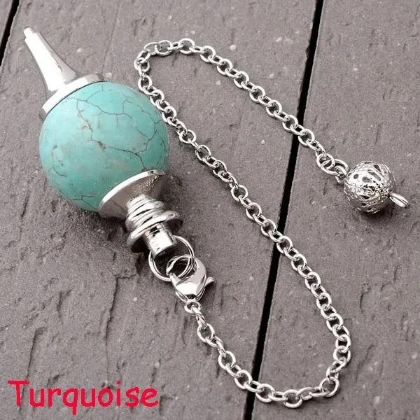 Natural Crystal Semi-Precious Stone Pendant Necklace with Rolling Ball Pendulum