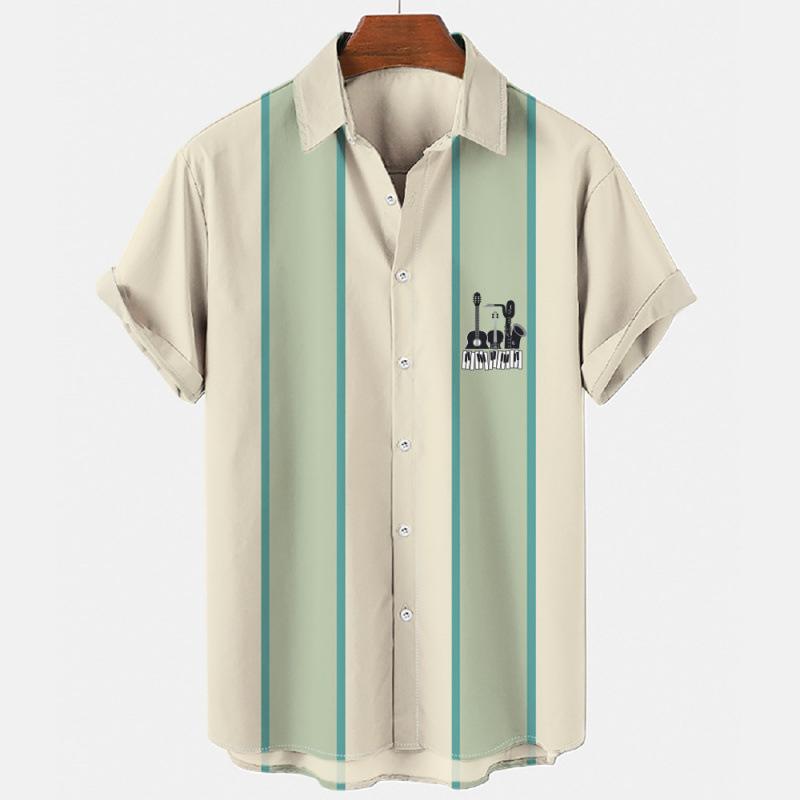 Summer new men's top striped D print men's cardigan lapel