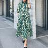 ZANZEA Women Casual Turn Down Collar Loose 3/4 Sleeve Retro Print Long Dress