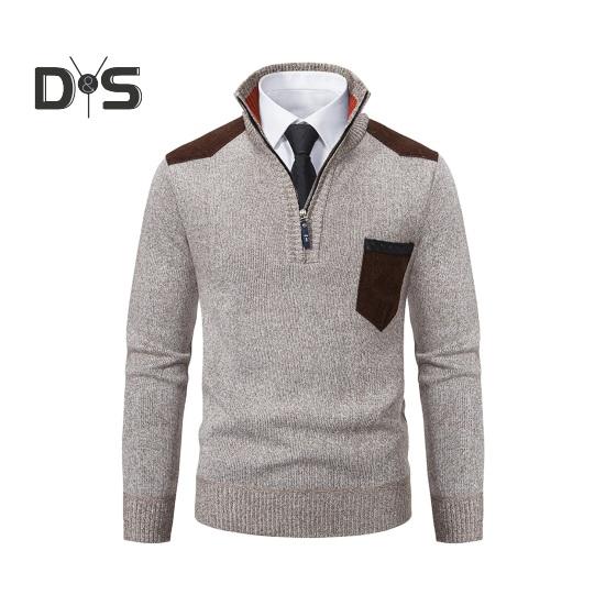 Podzim Zima Muži Svetr Zip Stojáček Límec Dlouhé Rukávy Pletený Pulovr s kapsou na hrudi Slim Fit Teplý Středně Délka Běžné Denní Top