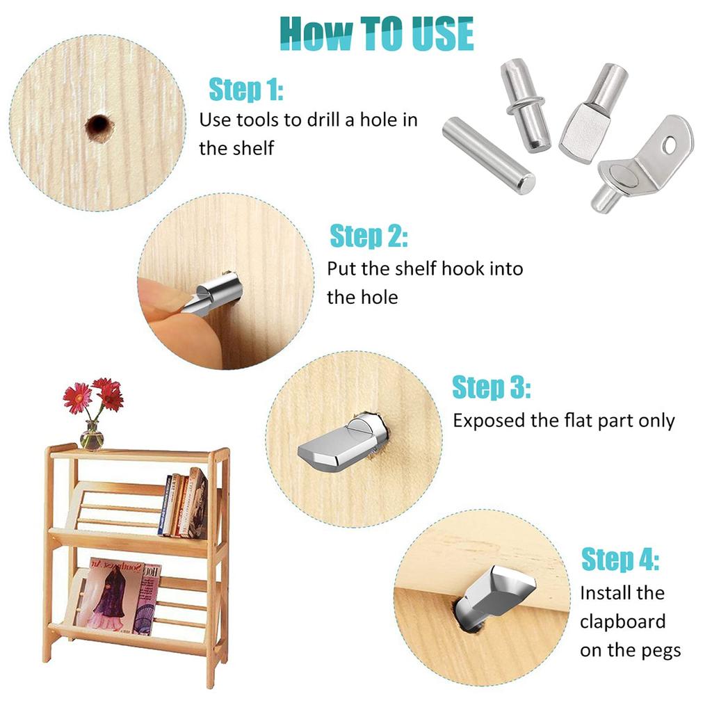 104Pcs Shelf Pins Kit 4 Styles Nickel Plated Shelf Support Pegs Bookshelf Pegs for Cabinet Bracket for Kitchen Furniture Closet