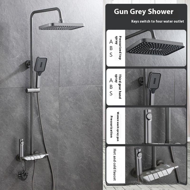 Bathroom Stainless Steel Water Heater Wall-mounted High-pressure Shower System Four-in-one Square Piano Key Shower Set