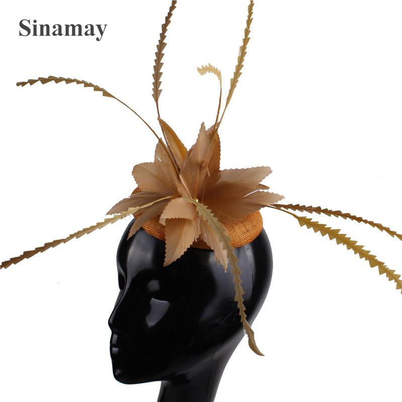 

New Multi-Color Selection Of Bridal Headgear Top Hat Wedding Head Flower Wedding Mesh Hair Accessories Contrasting Color Feathers золотой