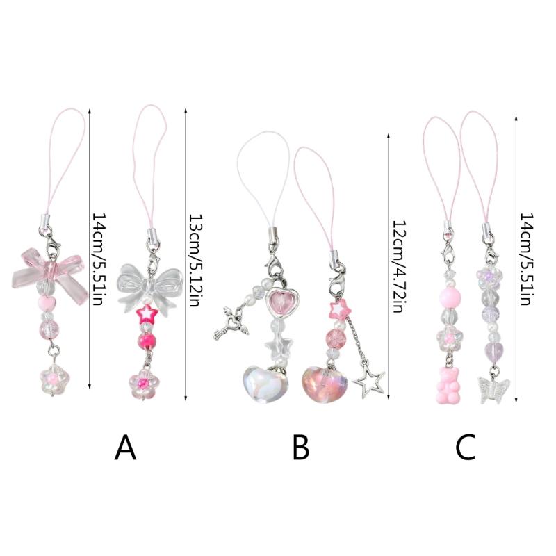 Y2k Girl Heart Flower Bowknot Loves Heart Bear Star Keychain Sweet Ins Car Bag Accessory Phone Shell Alloy Pendant
